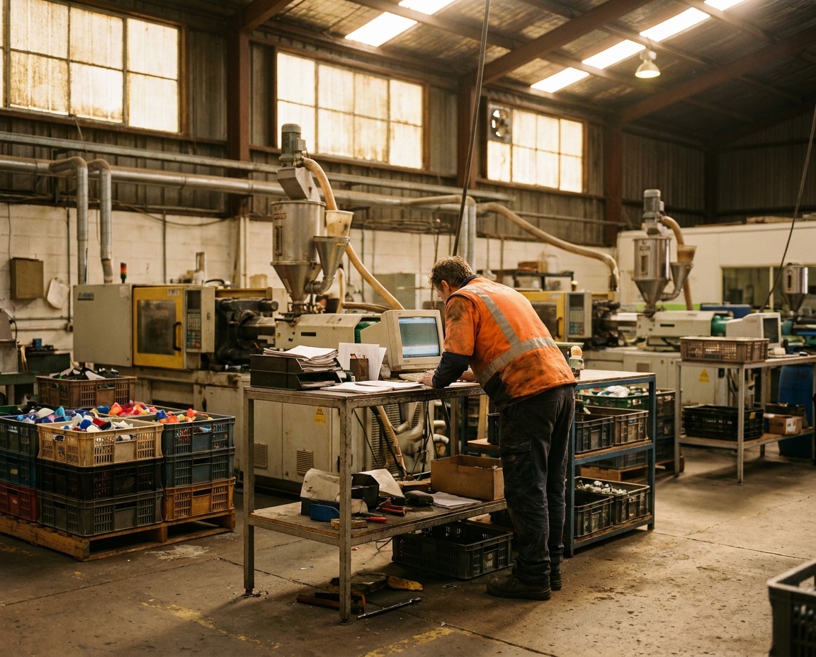 Injection moulding factory floor with orders being processed